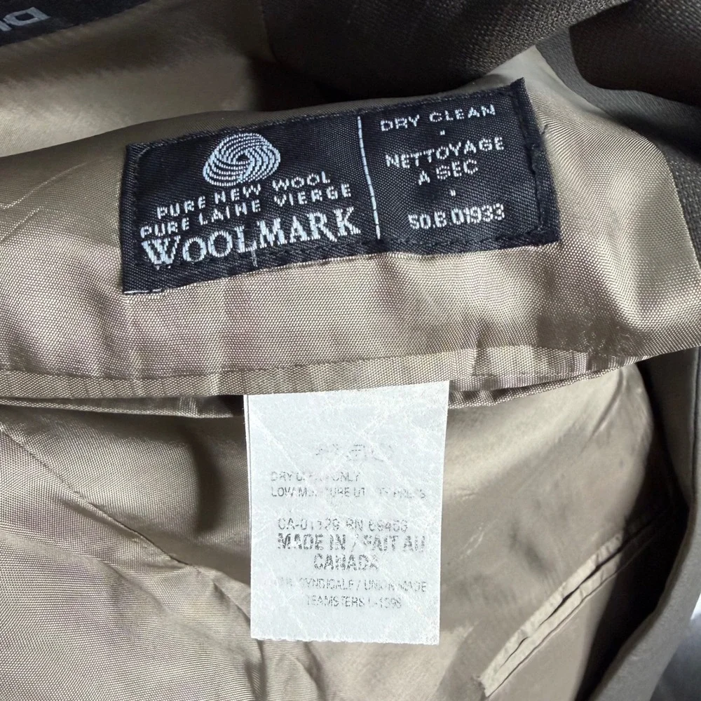 DKNY Mens‎ 42R Blazer Brown Windowpane Pure New Wool 3 Button Sport Coat Vintage